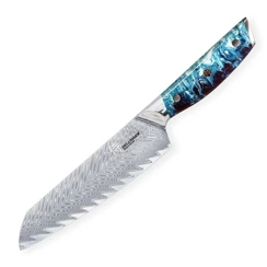 Nóż ze stali damasceńskiej Dellinger Resin Future Santoku 170 mm Blue