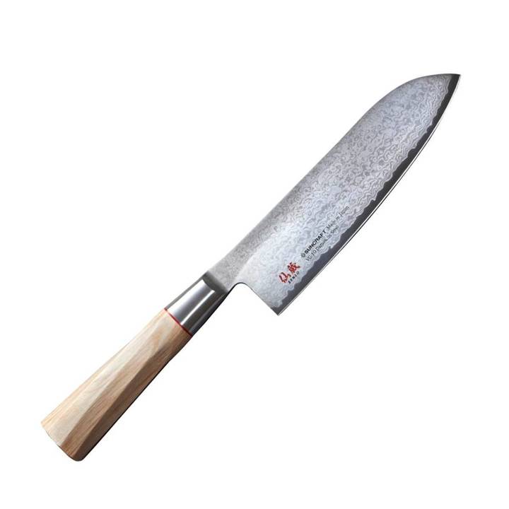Nóż kuchenny ze stali damasceńskiej Suncraft Senzo Twistef Octagon Santoku 167 mm
